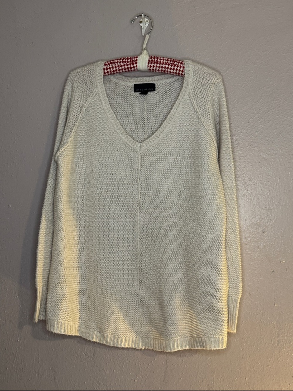 attention Cream V-Neck Pullover Sweater